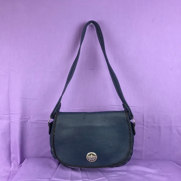 Vintage Handbags - Vintage Boho Festival Blue Leather Shoulder Bag